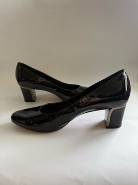 VANELi Classic Black Patent Low Block Heel Pumps in size 12